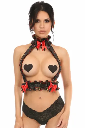 Kitten Collection Red Roses Satin Double Strap Body Harness