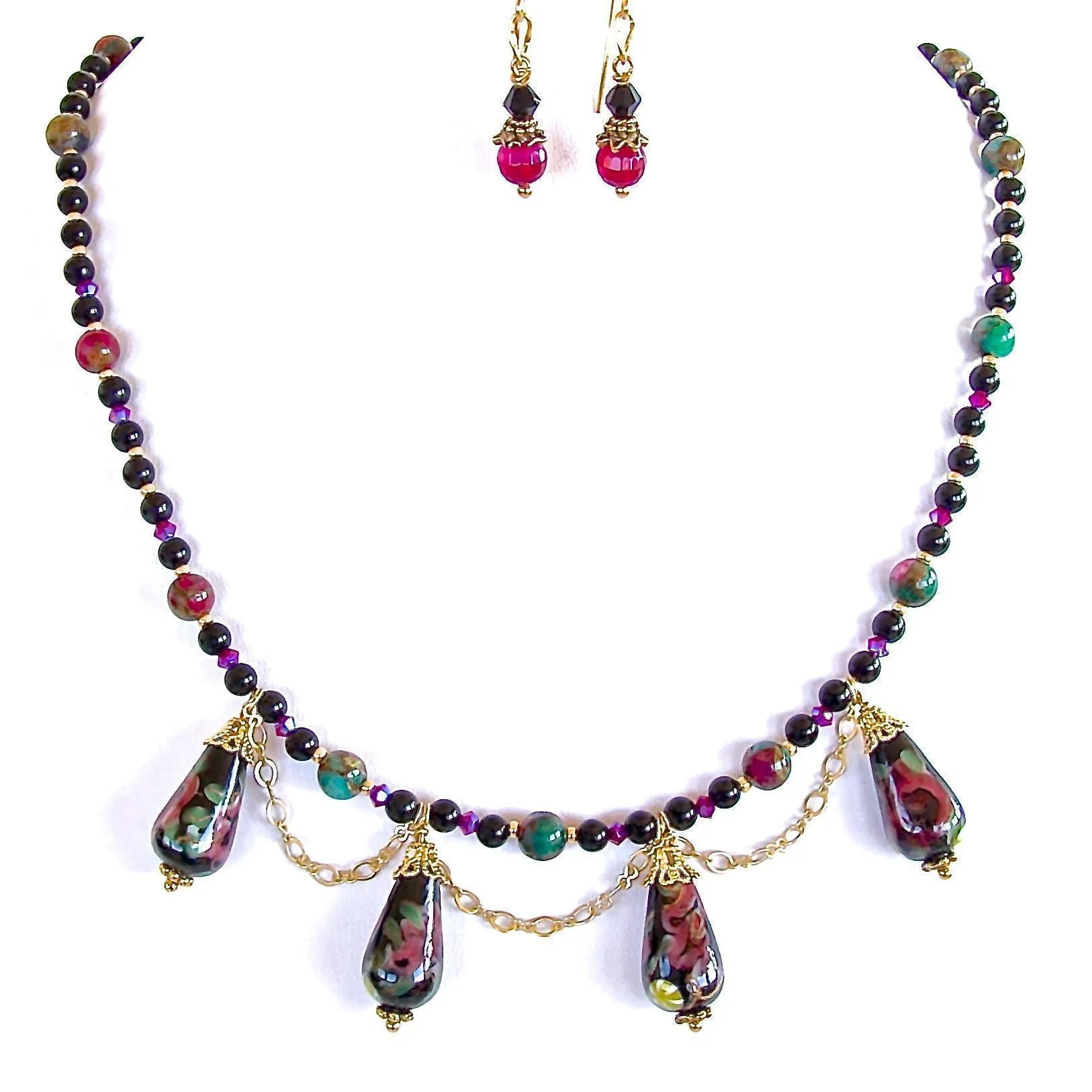 Kristen: 19" Dark Floral Necklace Set