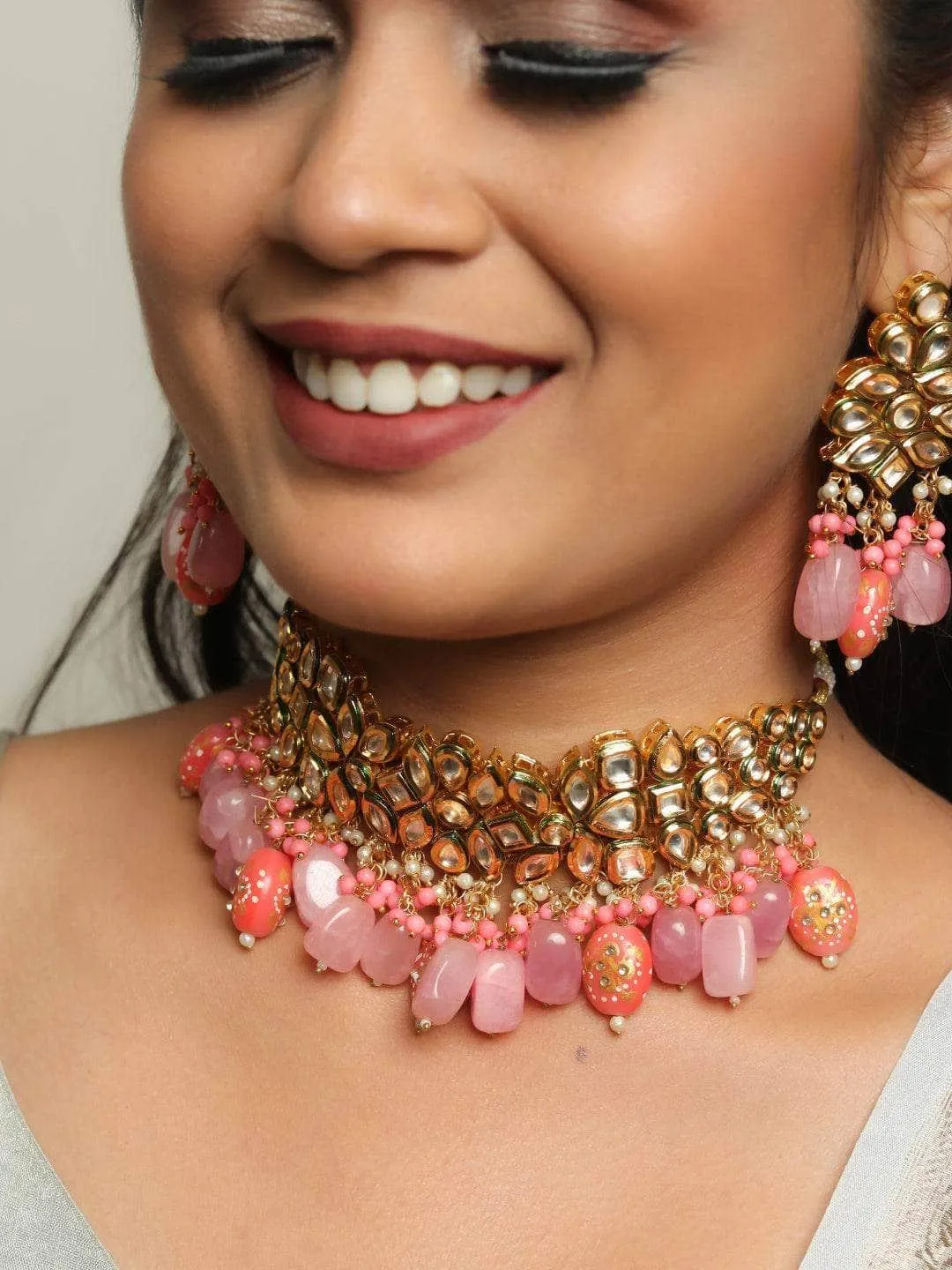 Kundan Semi Precious Choker Light Pink