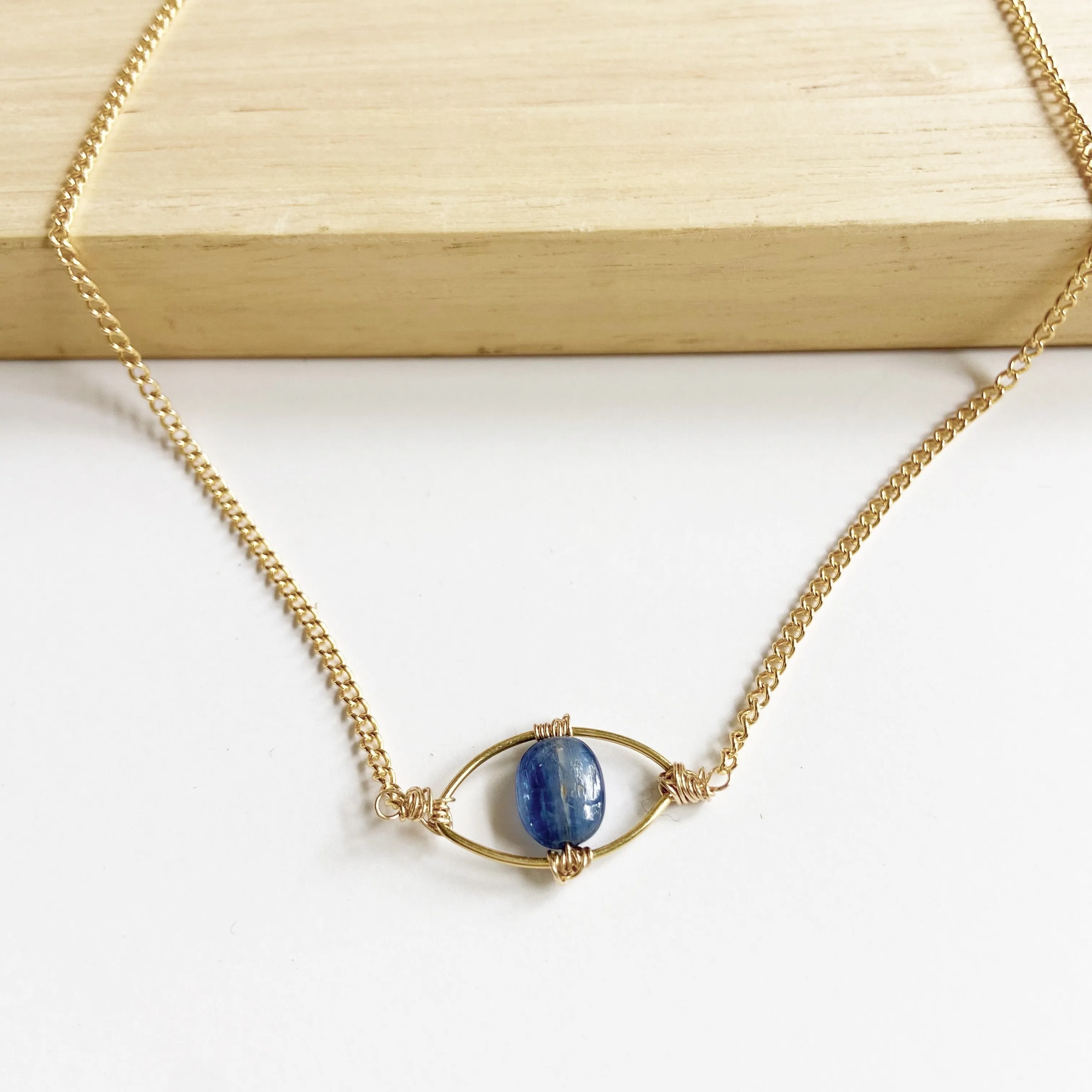 Kyanite Evil Eye Choker Necklace in Gold or Silver (17.5 inches)