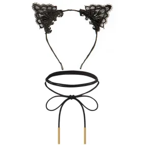 Lace Cat Ears Headband and Choker Set - Cat Ears Headband with Choker - FUNCREDIBLE