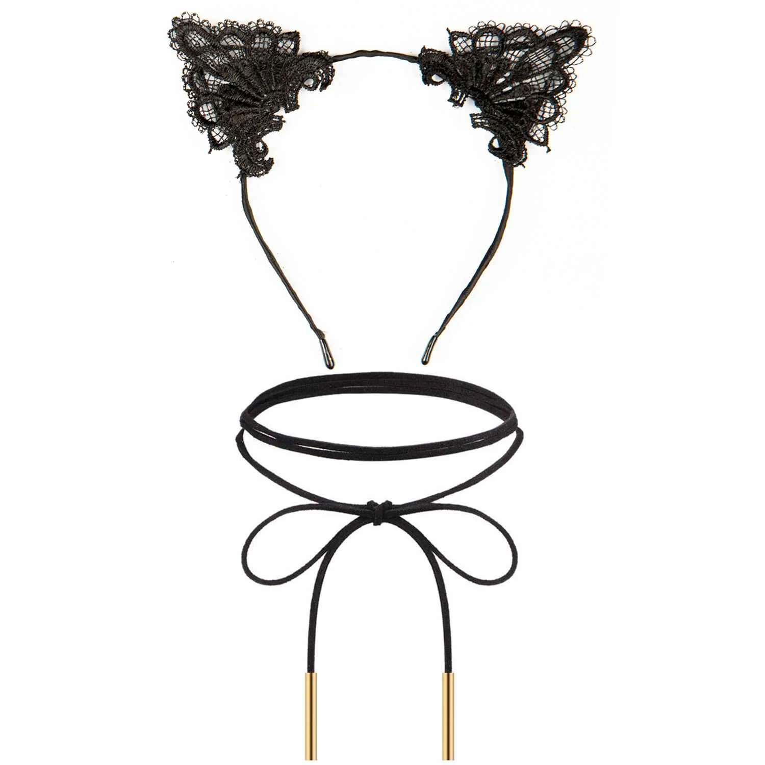 Lace Cat Ears Headband and Choker Set - Cat Ears Headband with Choker - FUNCREDIBLE