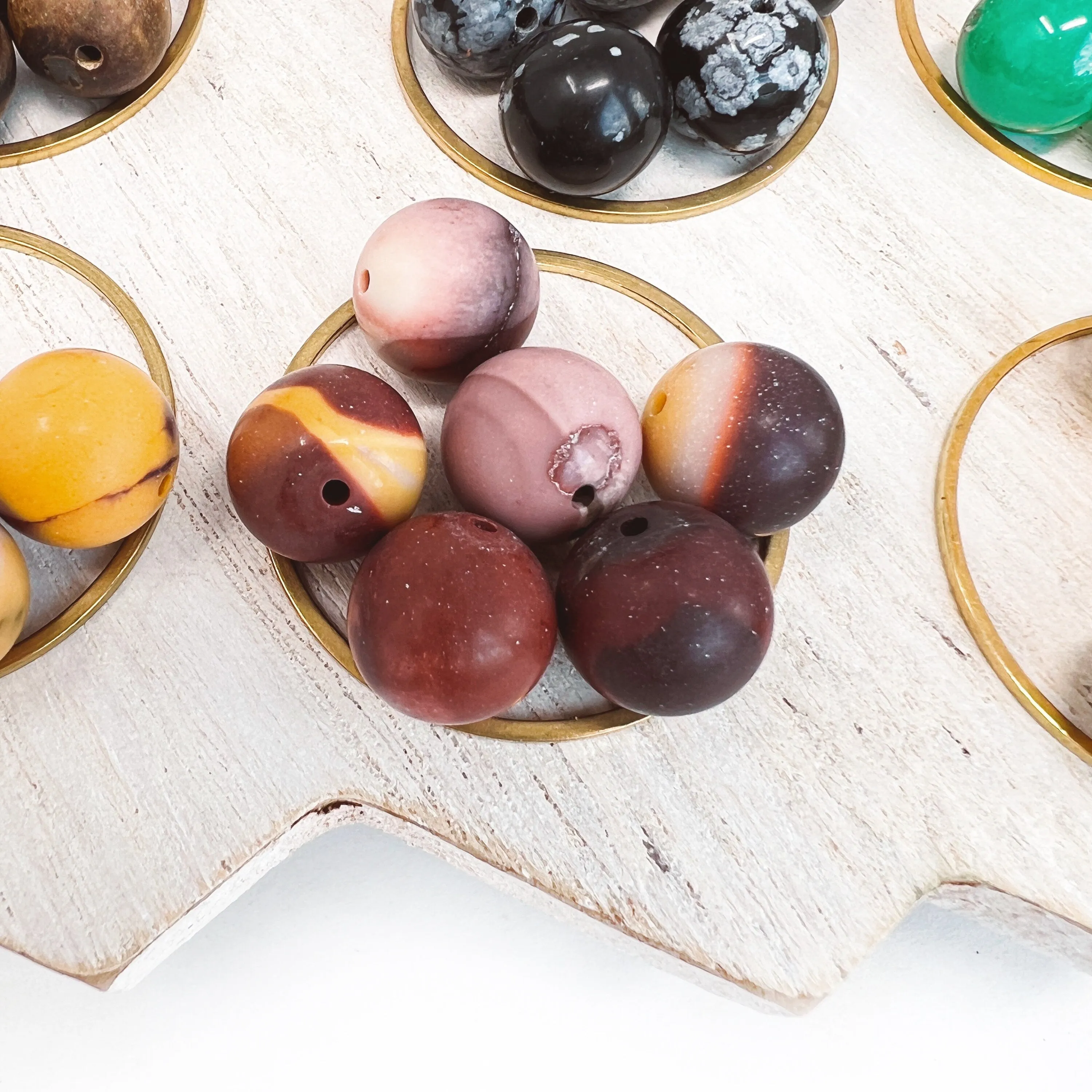 Large Brass Post Earring With Hoop & Semi-Precious Stones