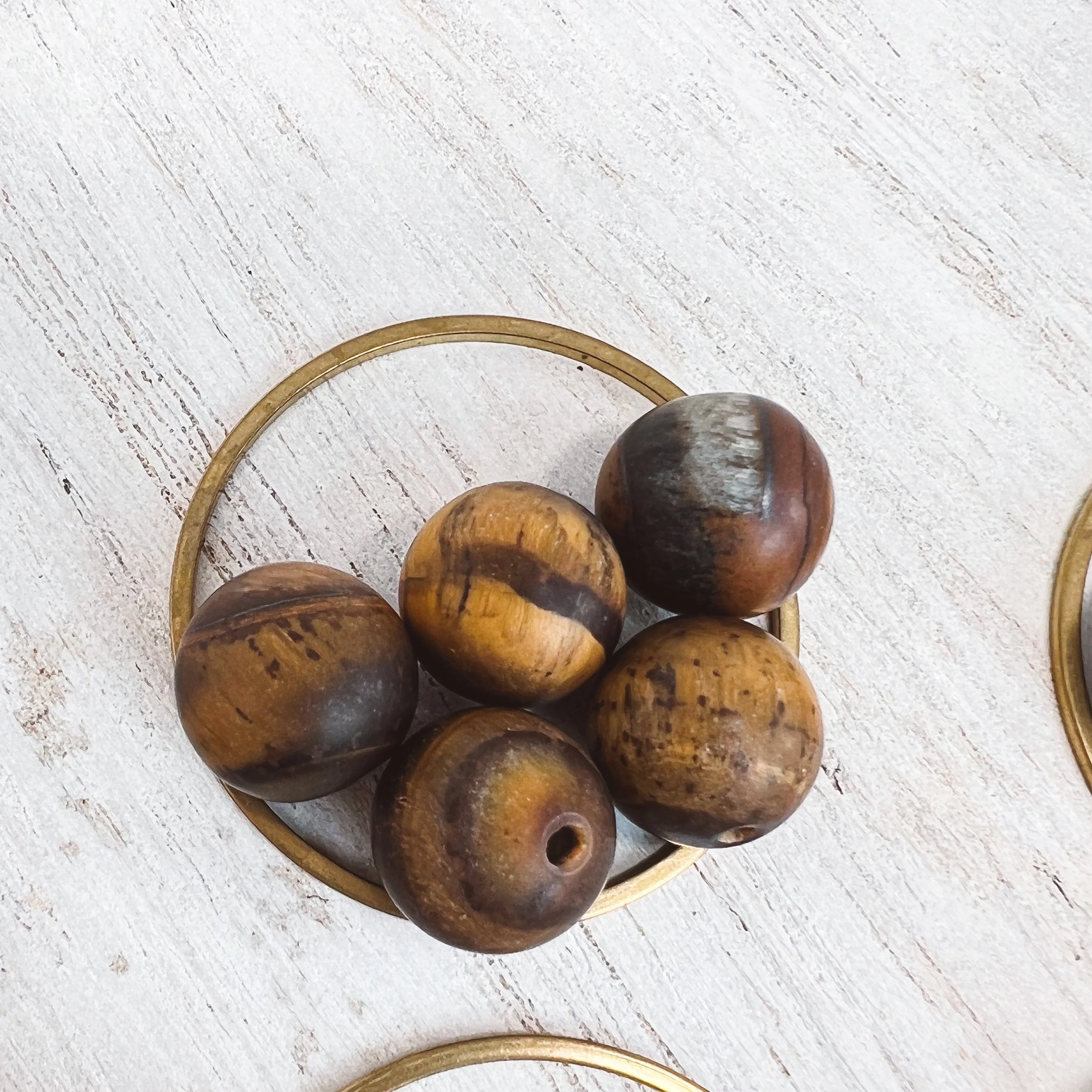 Large Brass Post Earring With Hoop & Semi-Precious Stones