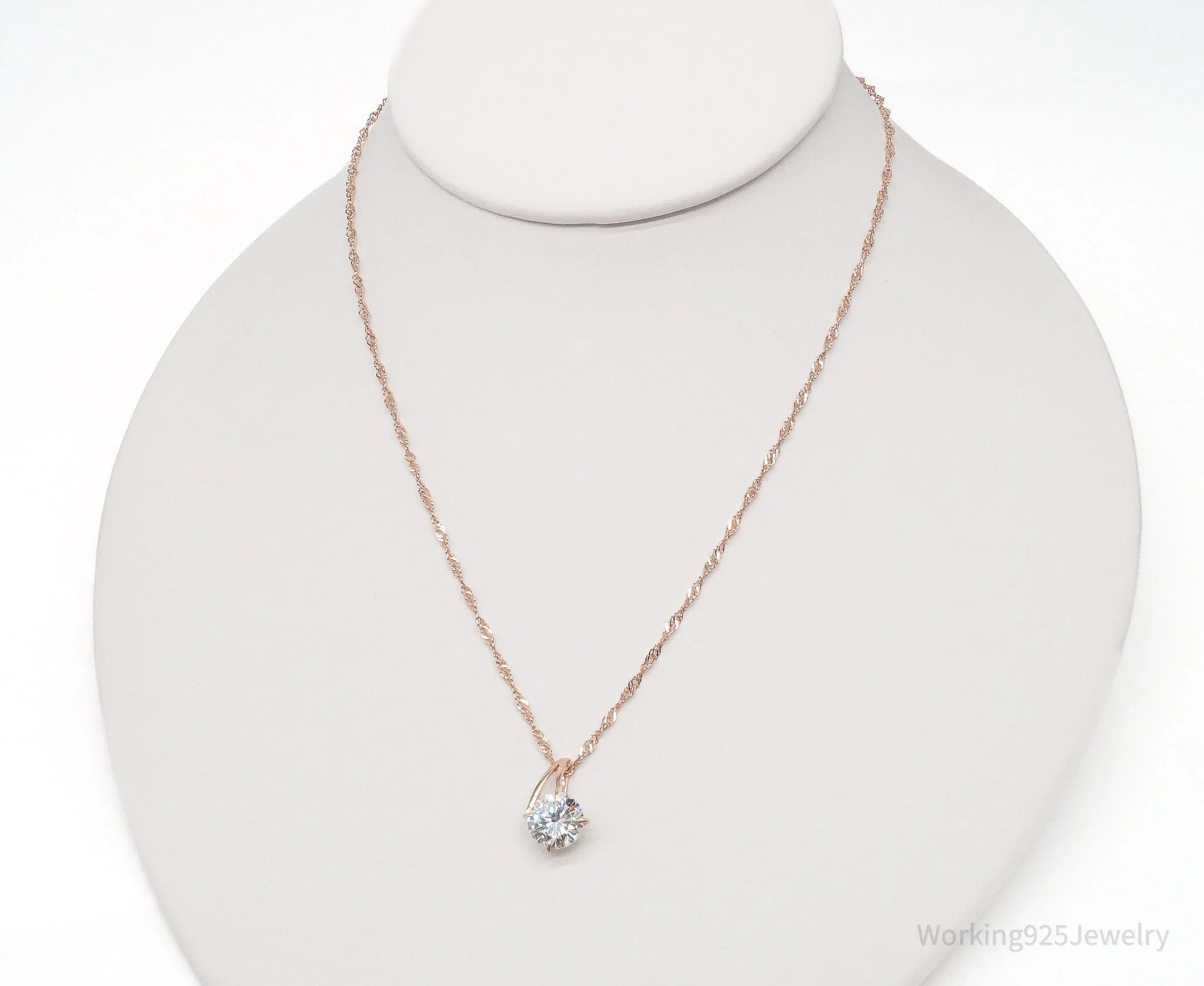 Large Cubic Zirconia Rose Gold Vermeil Over Sterling Silver Necklace 20"