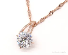 Large Cubic Zirconia Rose Gold Vermeil Over Sterling Silver Necklace 20"