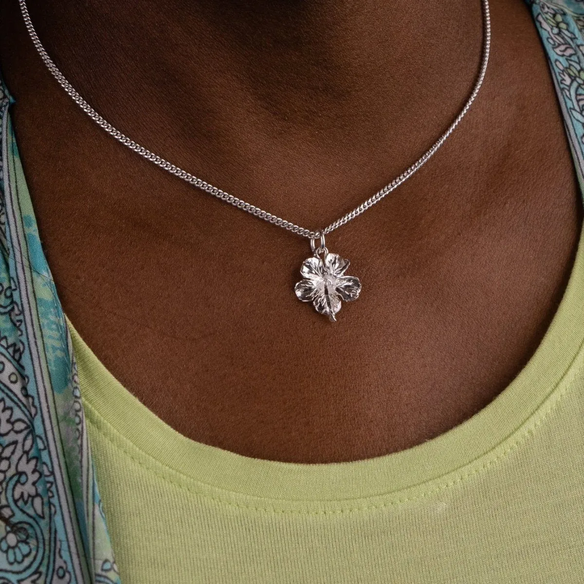 Large Hibiscus Flower Pendant with Chain