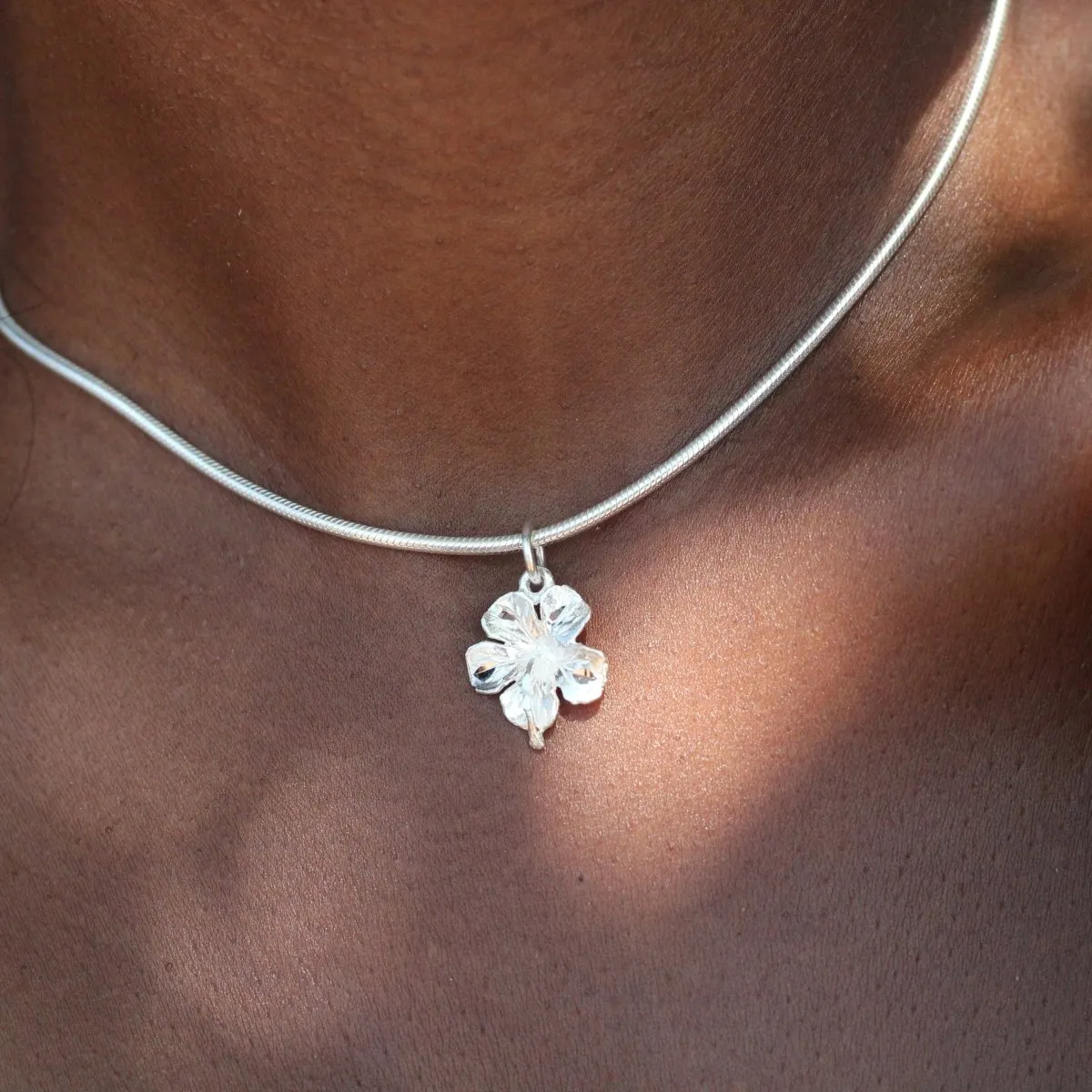 Large Hibiscus Flower Pendant with Chain