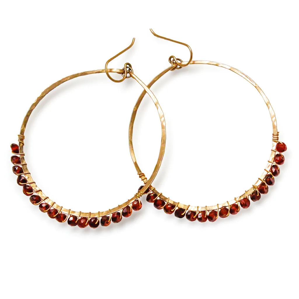 Large Hoop Gemstone Earrings - Garnet