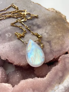 Large statement rainbow moonstone necklace 14kt gold filled