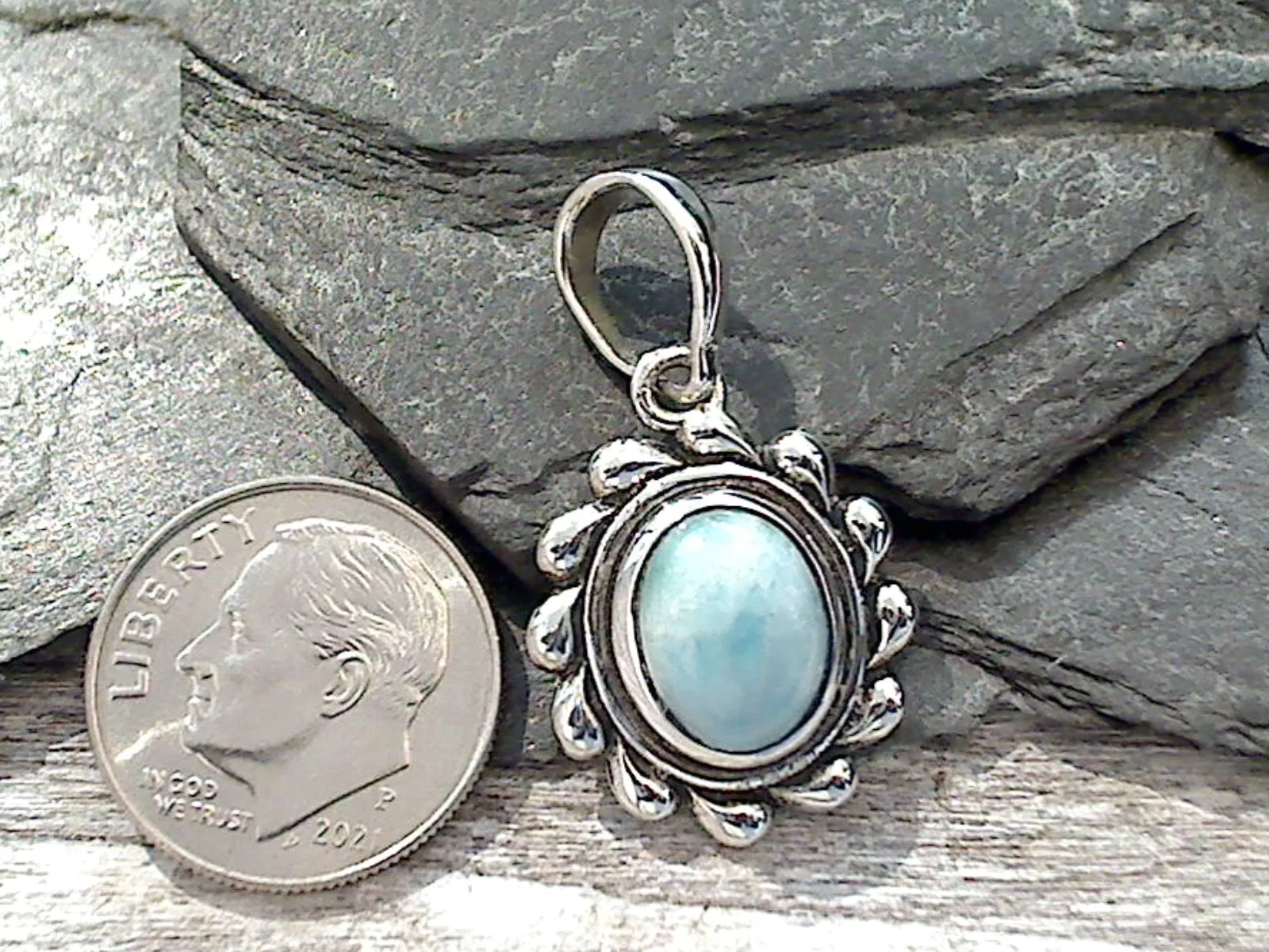 Larimar, Sterling Silver Small Pendant