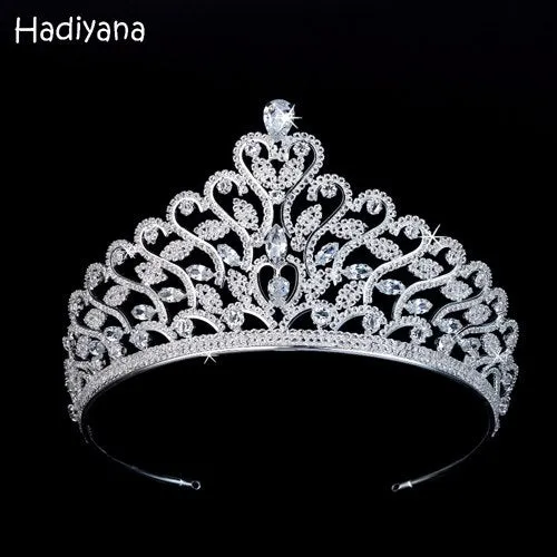 Latest Bridal Heart Crown Major Tiaras With Bright Cubic Zirconia