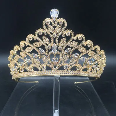 Latest Bridal Heart Crown Major Tiaras With Bright Cubic Zirconia