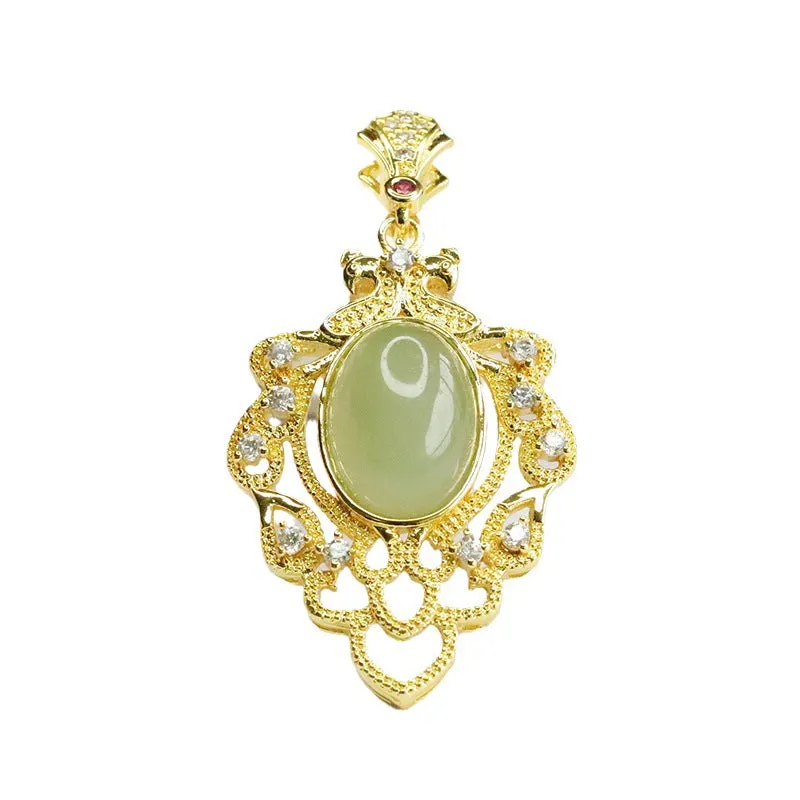 Leaf-Shaped Hetian Jade Pendant Necklace with Sterling Silver Chain