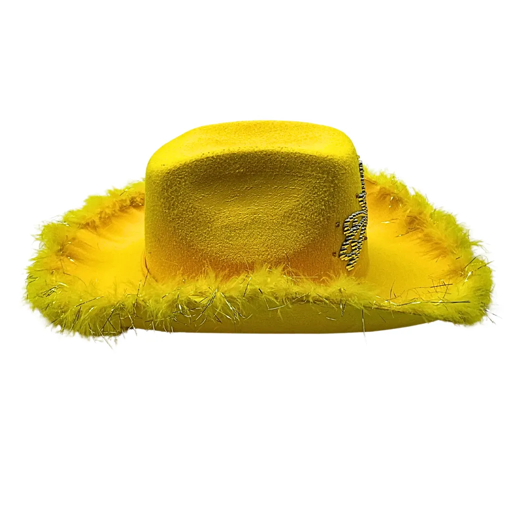 LED Yellow Cowboy Hat with Tiara and Feathers (Each)