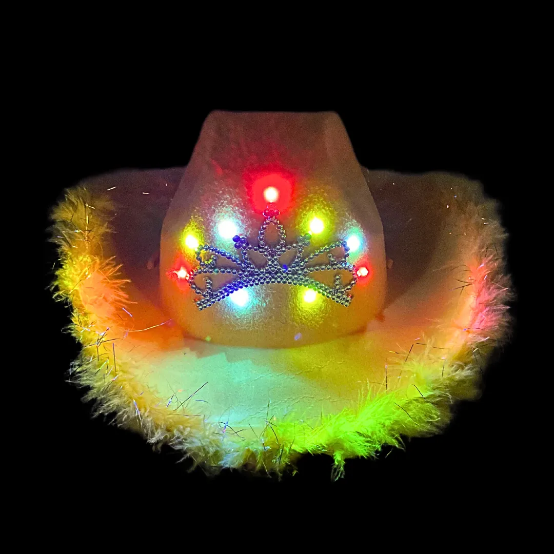 LED Yellow Cowboy Hat with Tiara and Feathers (Each)