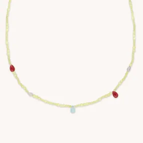 Lemon Jade Charm Beaded Necklace in Gold