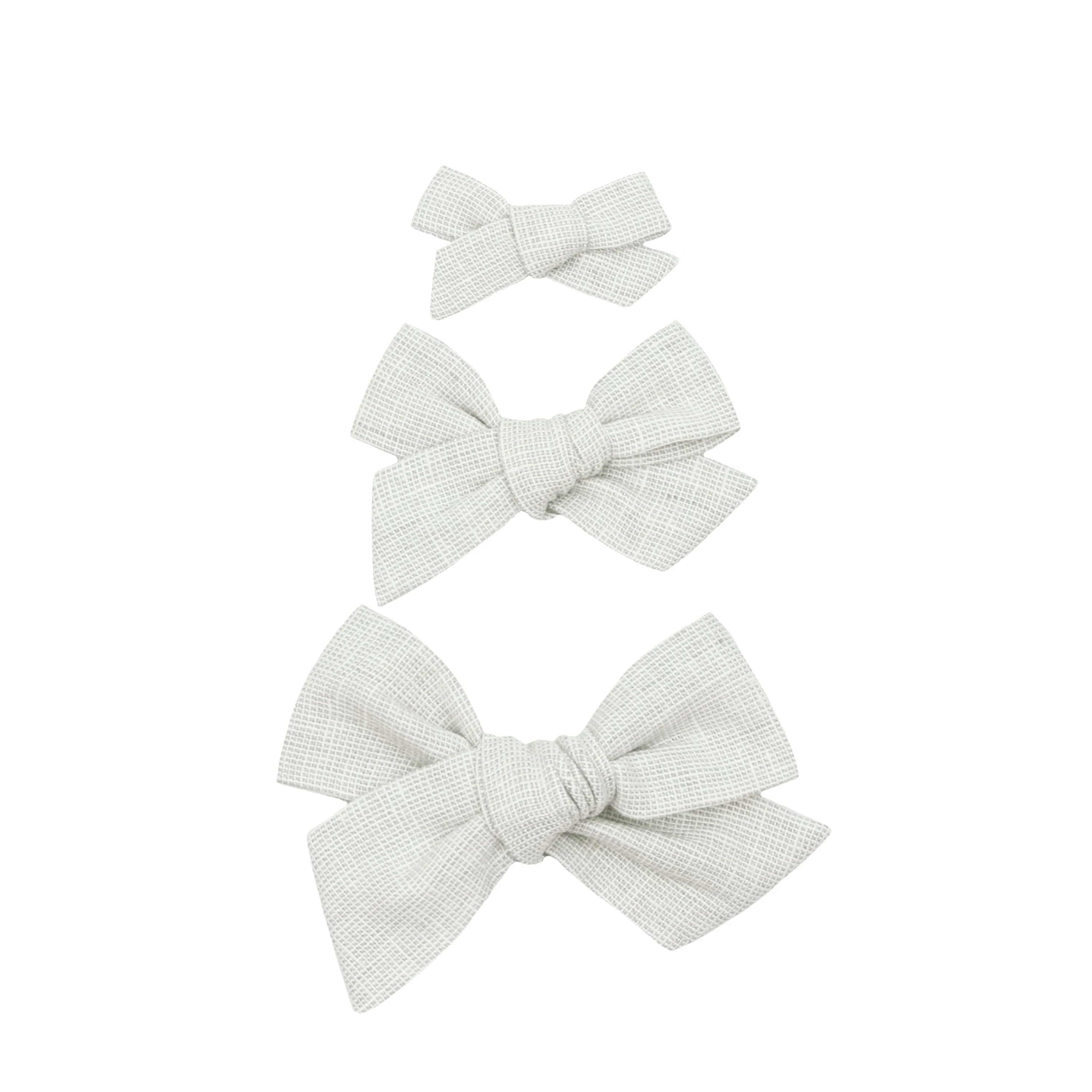 Linen Bow 3 Pack: Grey Chambray Clips