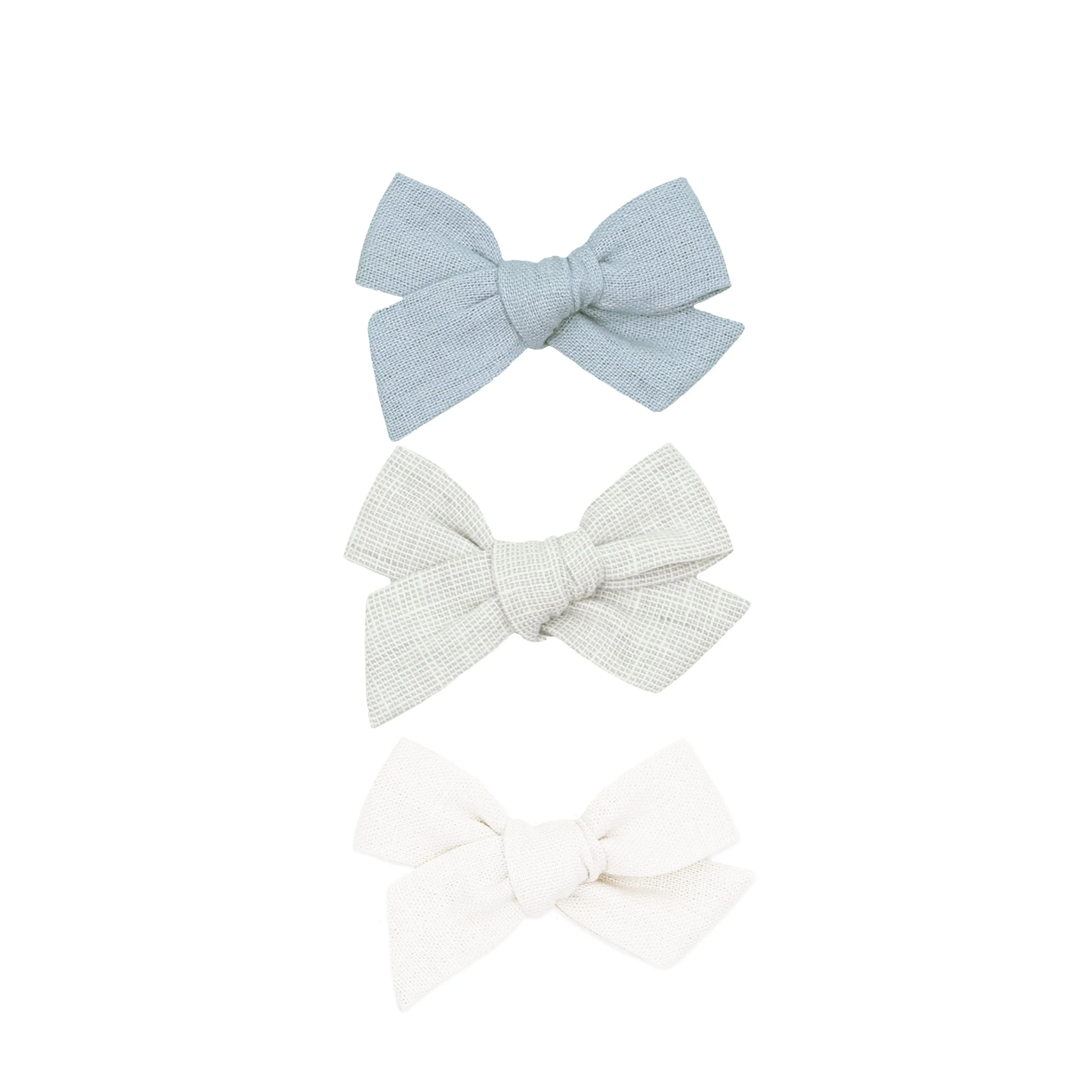 Linen Bow 3 Pack: Grey Chambray Clips