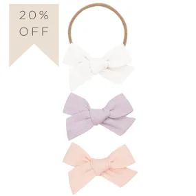 Linen Bow 3 Pack: Lavender Headbands