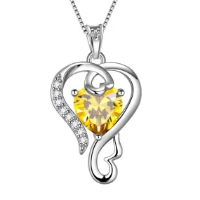 Love Heart Birthstone November Citrine Necklace Pendant Women Girls Jewelry Birthday Gift