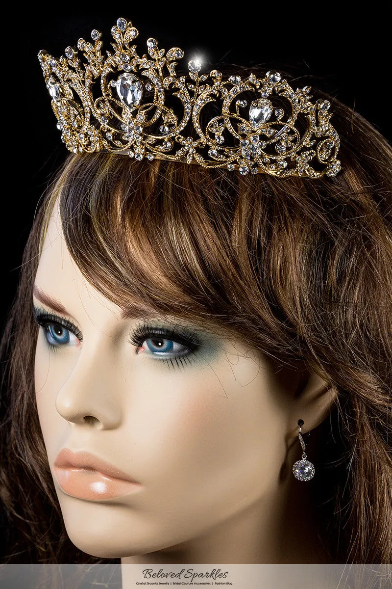 Lucia Victoria Statement Gold Tiara | Swarovski Crystal