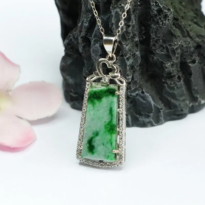 Luxurious Trapezoid Zircon Necklace with Sterling Silver and Natural Jade