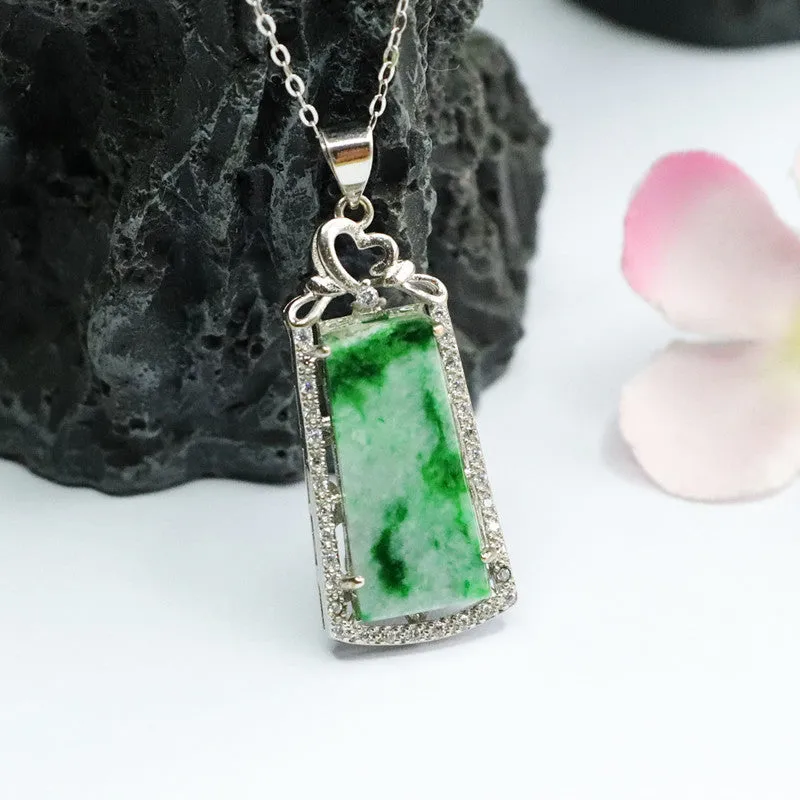 Luxurious Trapezoid Zircon Necklace with Sterling Silver and Natural Jade