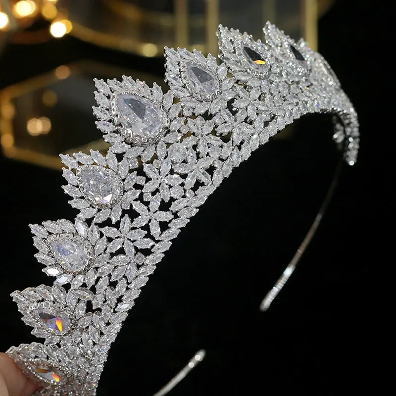 Luxury Crystal Crown Tiara Wedding Ceremony  AAA CZ Bridal Hair Accessory