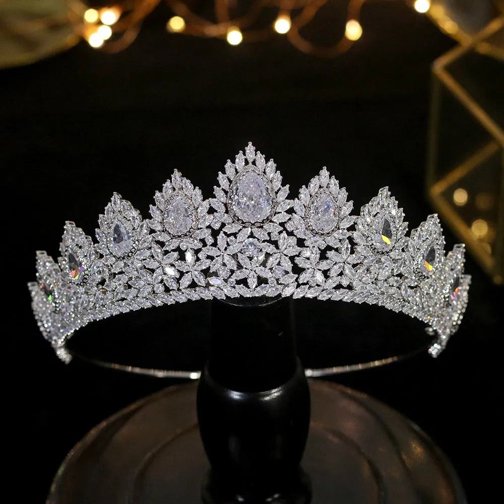 Luxury Crystal Crown Tiara Wedding Ceremony  AAA CZ Bridal Hair Accessory