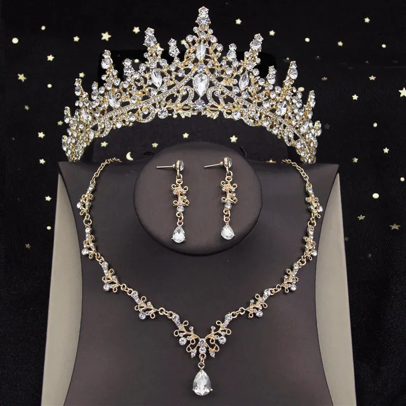 Luxury Crystal Jewelry Sets Rhinestone Tiaras Crown Necklace Earrings Fashion Jewelry