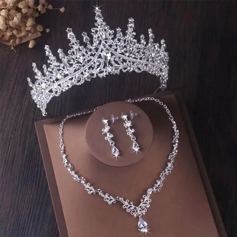 Luxury Crystal Jewelry Sets Rhinestone Tiaras Crown Necklace Earrings Fashion Jewelry