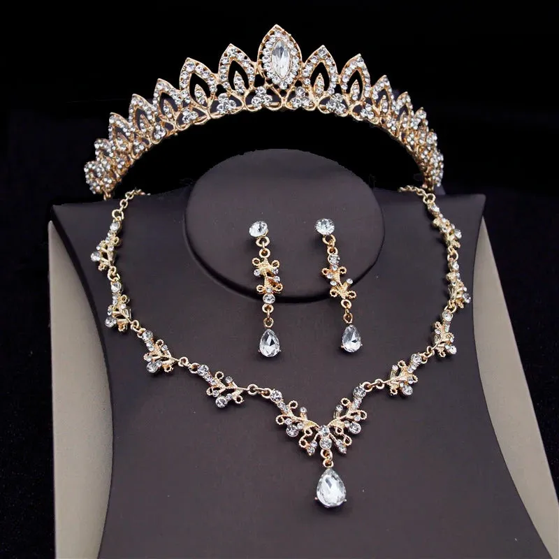 Luxury Crystal Jewelry Sets Rhinestone Tiaras Crown Necklace Earrings Fashion Jewelry