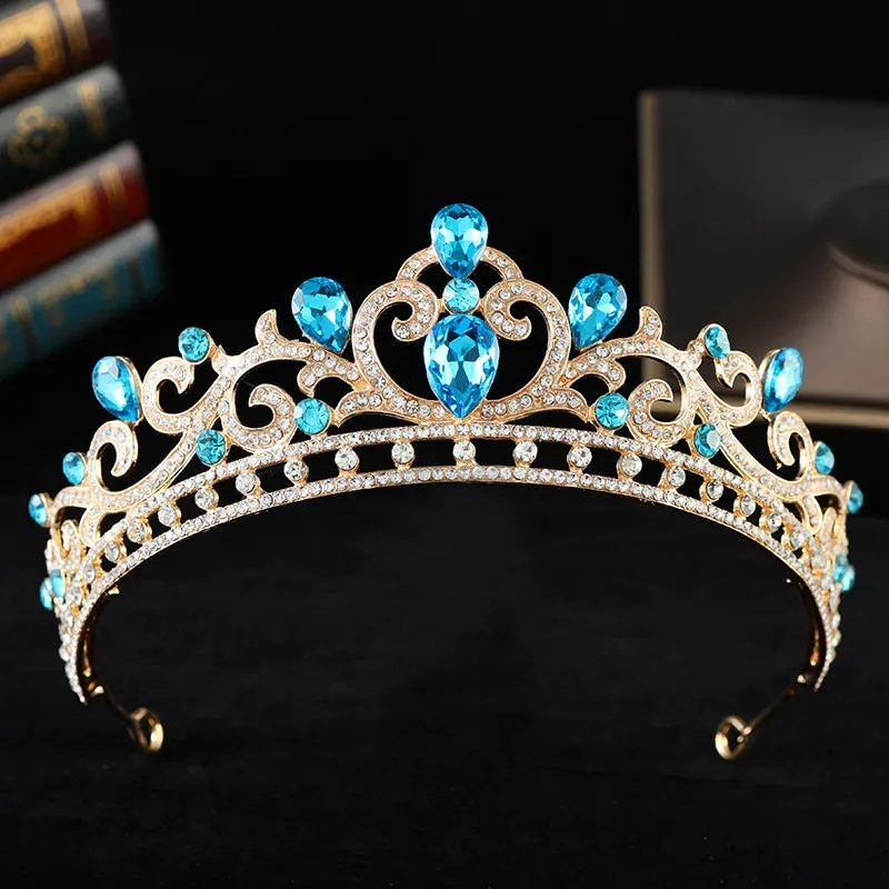 Luxury Opal Colored Crystal Tiara Crown Elegant Princess Party Hair Accessories