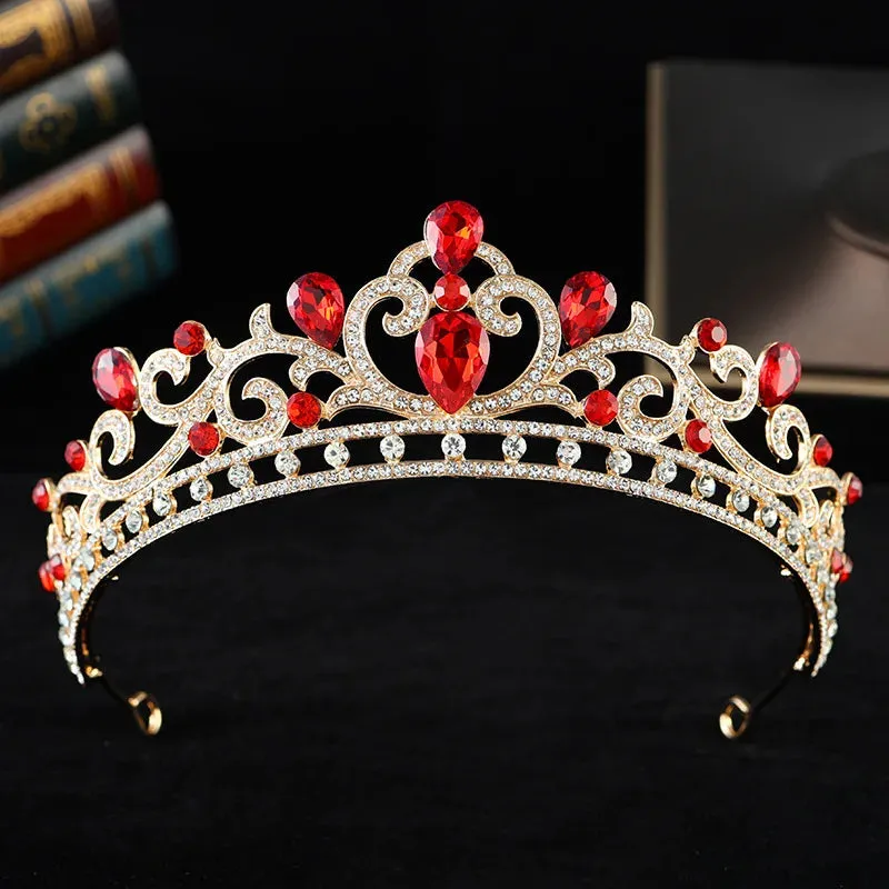 Luxury Opal Colored Crystal Tiara Crown Elegant Princess Party Hair Accessories