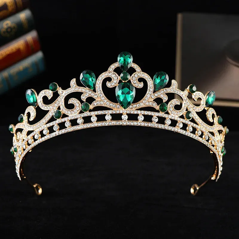 Luxury Opal Colored Crystal Tiara Crown Elegant Princess Party Hair Accessories