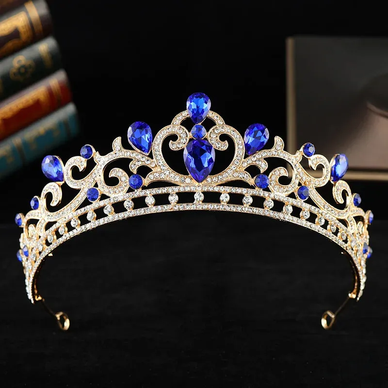 Luxury Opal Colored Crystal Tiara Crown Elegant Princess Party Hair Accessories