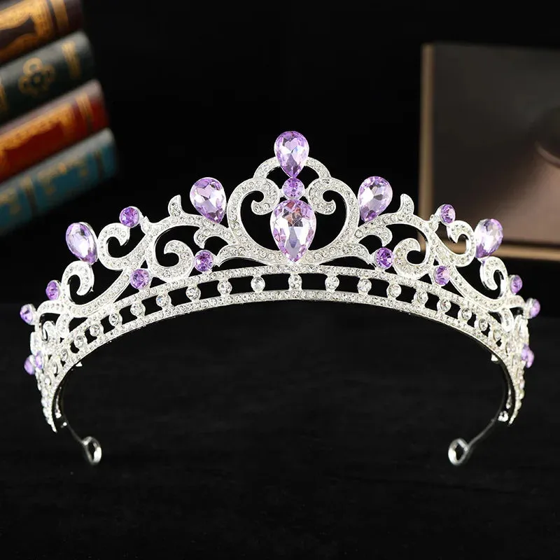 Luxury Opal Colored Crystal Tiara Crown Elegant Princess Party Hair Accessories