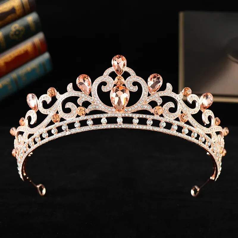 Luxury Opal Colored Crystal Tiara Crown Elegant Princess Party Hair Accessories