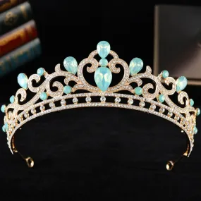 Luxury Opal Colored Crystal Tiara Crown Elegant Princess Party Hair Accessories