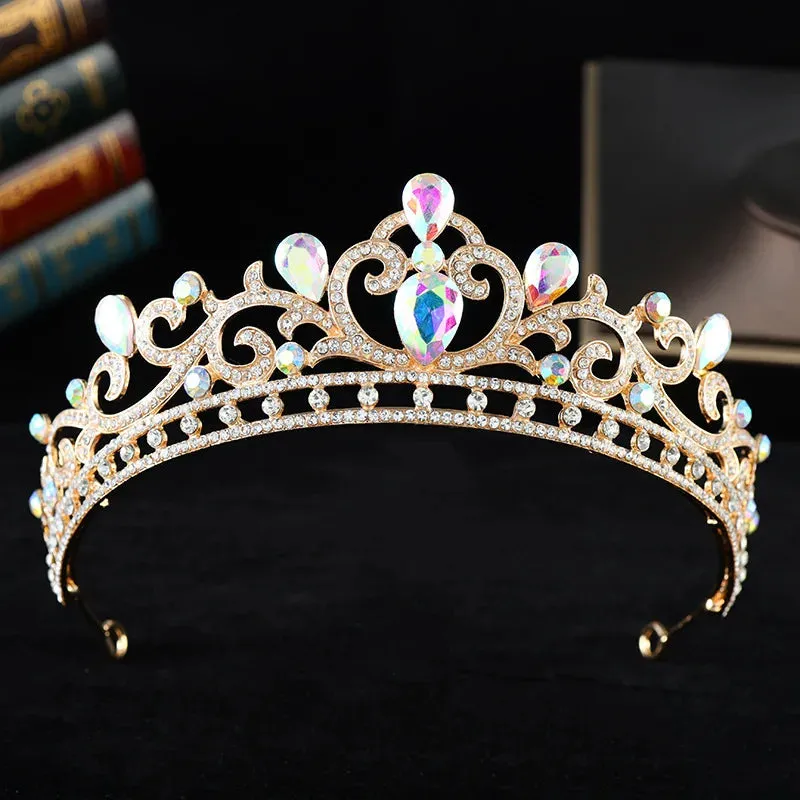 Luxury Opal Colored Crystal Tiara Crown Elegant Princess Party Hair Accessories