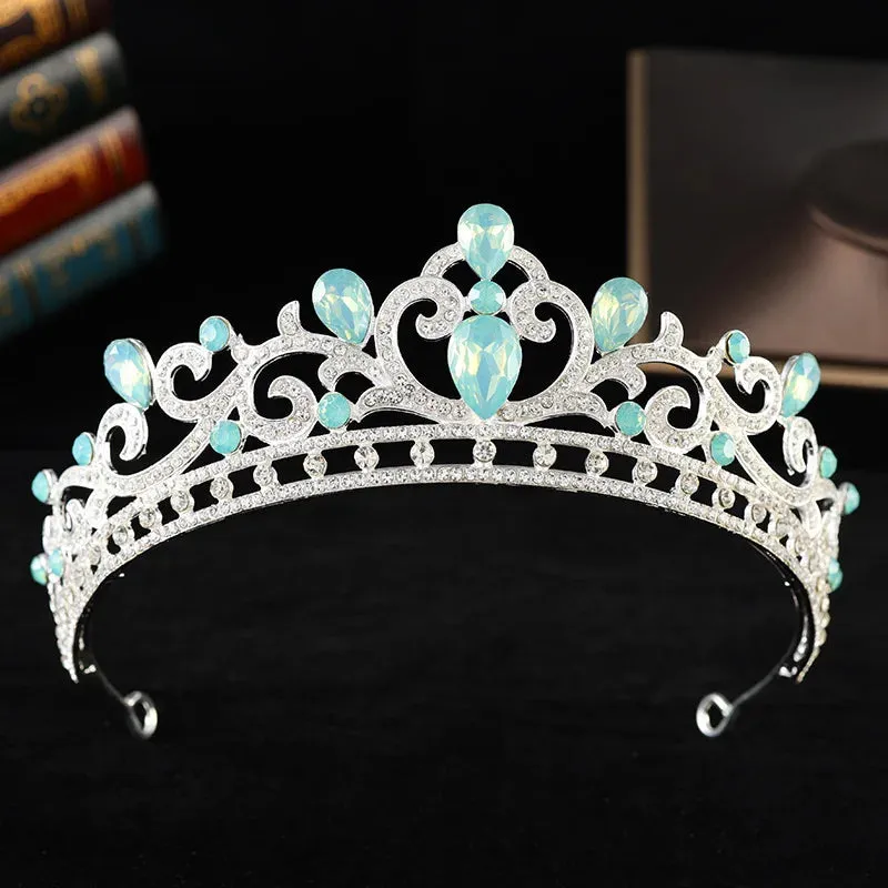 Luxury Opal Colored Crystal Tiara Crown Elegant Princess Party Hair Accessories