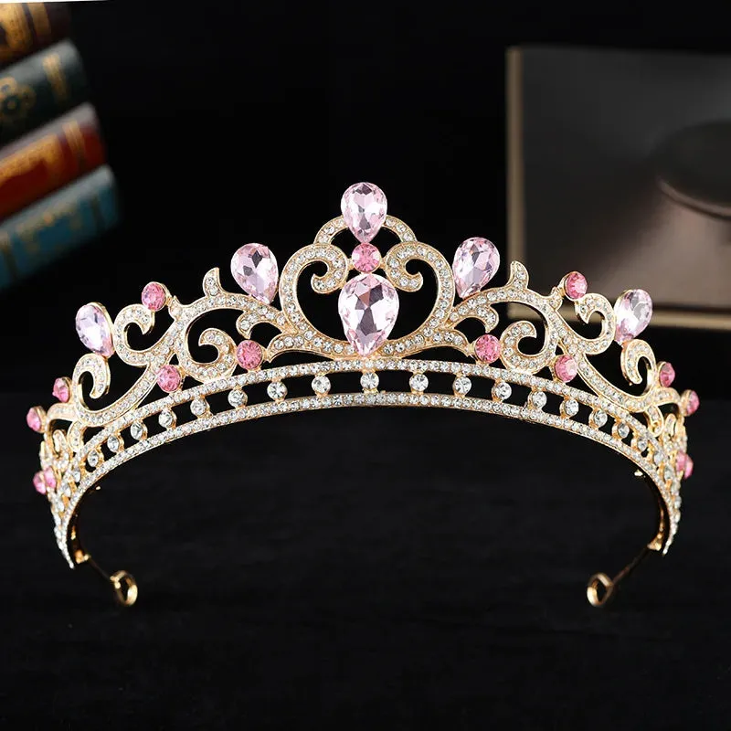 Luxury Opal Colored Crystal Tiara Crown Elegant Princess Party Hair Accessories