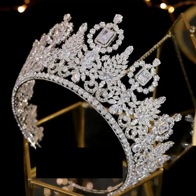 Luxury Pageant Large Cubic Zirconia Crystal Tiara Crown