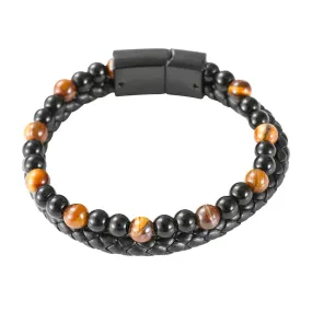 Mad Man Lava & Leather Men's Bracelet- Brown