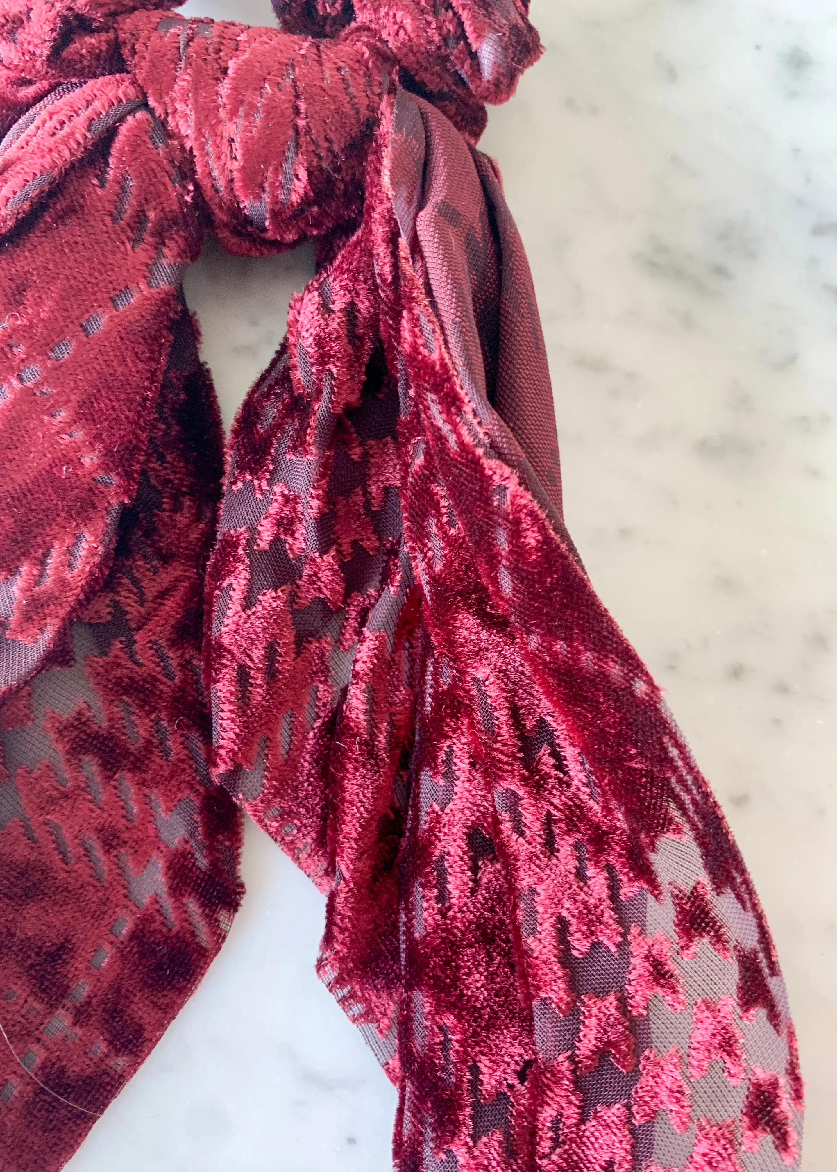 Maroon Plaid Velvet Scarf Scrunchie - FINAL SALE