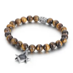 Master Mason Blue Lodge Bracelet - Silver and Brown Onyx Gemstone