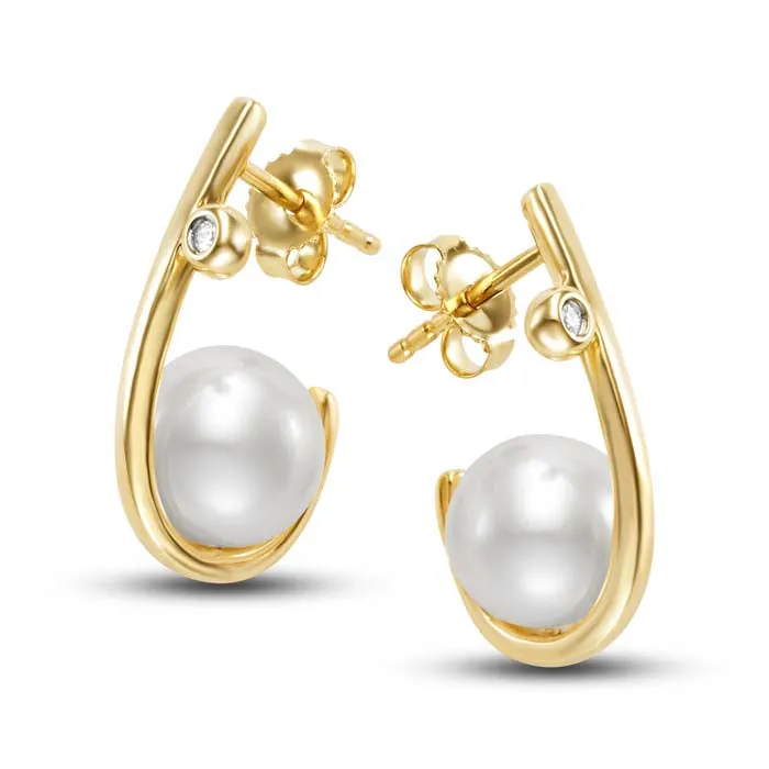 Mastoloni 8-8.5mm Freshwater Cultured Pearl J-Hoop Earring with Diamond Accent in 14K Yellow Gold