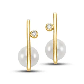 Mastoloni 8-8.5mm Freshwater Cultured Pearl J-Hoop Earring with Diamond Accent in 14K Yellow Gold