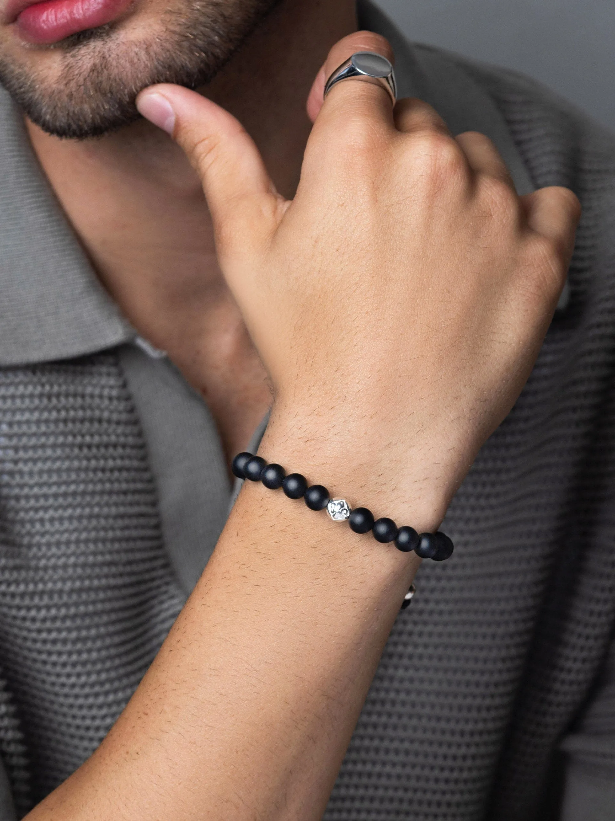 Men's Beaded Bracelet with Onyx and Sterling Silver Beads